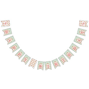Green and White Stripes Strawberry Happy Birthday Bunting Flags