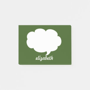 Green and White Talk Bubble Personalized Name Post-it Notes