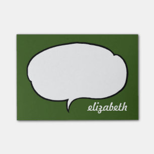 Green and White Talk Bubble Personalized Name Post-it Notes