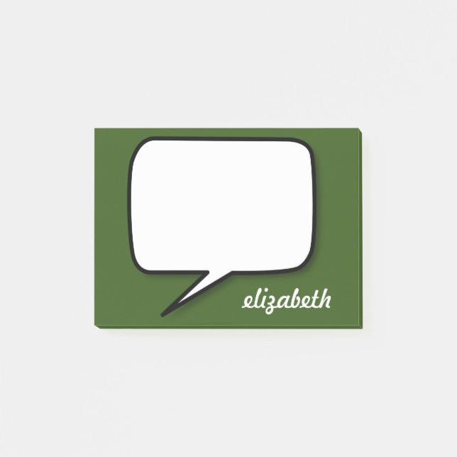 Green and White Talk Bubble Personalized Name Post-it Notes (Front)
