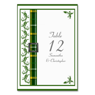 Green and white tartan custom table number