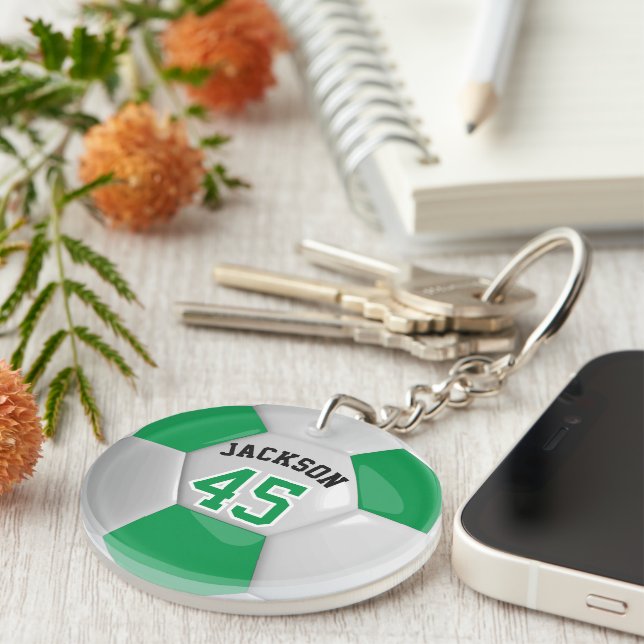 Green and White Team Soccer  ⚽ Ball   Keychain (Front Right)