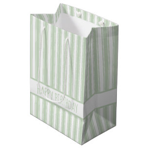 Green and White Ticking Stripe Personalized Medium Gift Bag