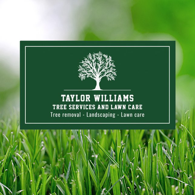 Green And White Tree Service Lawn Care Landscaping Business Card (Creator Uploaded)