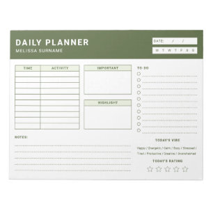 Green And White Undated Daily Planner To Do List Notepad