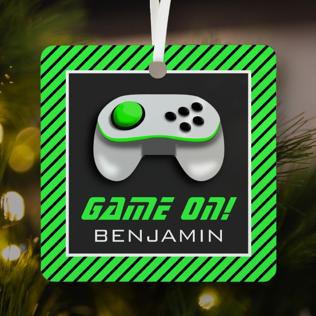 Green and White Video Game Controller Kids Room Metal Ornament (Creator Uploaded)