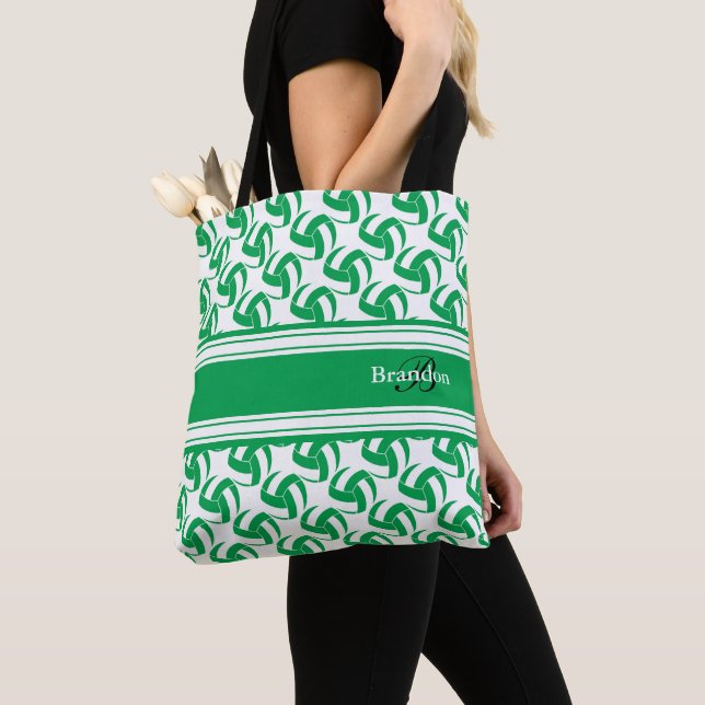 Green and White Volleyball | Personalize Tote Bag (Close Up)