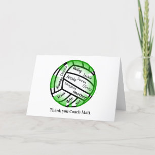 Green and White Volleyball Thank You Coach Card