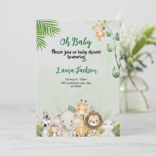 green and white watercolor baby shower invitation