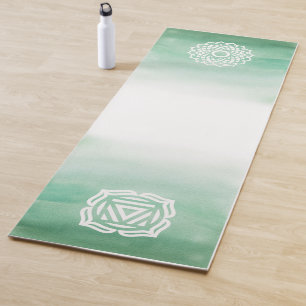Green and White Watercolor Crown & Root Chakra Yoga Mat