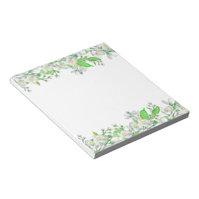Green and White Watercolor Flower Border Notepad (Angled)