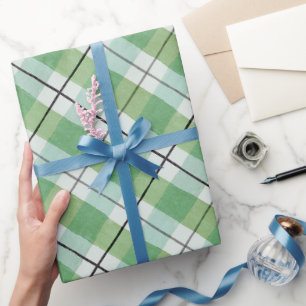 Green and White Watercolor Plaid Wrapping Paper