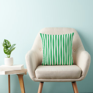 Green and White Wavy Stripe Throw Pillow