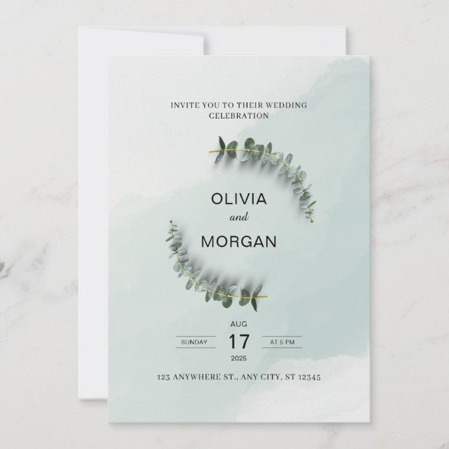 Green and White Wedding Invitation  (Front)