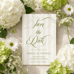 Green and White Wedding Photo Save The Date
