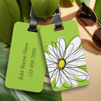 Green and White Whimsical Daisy with Custom Text