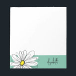 Green and White Whimsical Daisy with Custom Text Notepad<br><div class="desc">A zen and whimsical,  hipster piece of art. You can add a name,  monogram or other custom text. If you need to move the art around,  click on the customize button to make changes.</div>