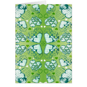 Green and white Whimsical Romantic Hearts pattern