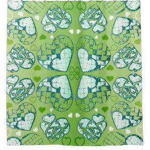 Green and white Whimsical Romantic Hearts pattern
