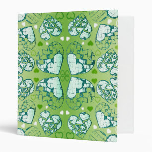 Green and white Whimsical Romantic Hearts pattern Binder