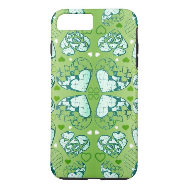 Green and white Whimsical Romantic Hearts pattern Case-Mate iPhone Case (Back)