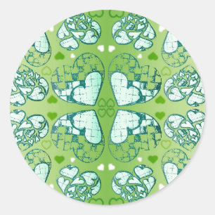 Green and white Whimsical Romantic Hearts pattern Classic Round Sticker