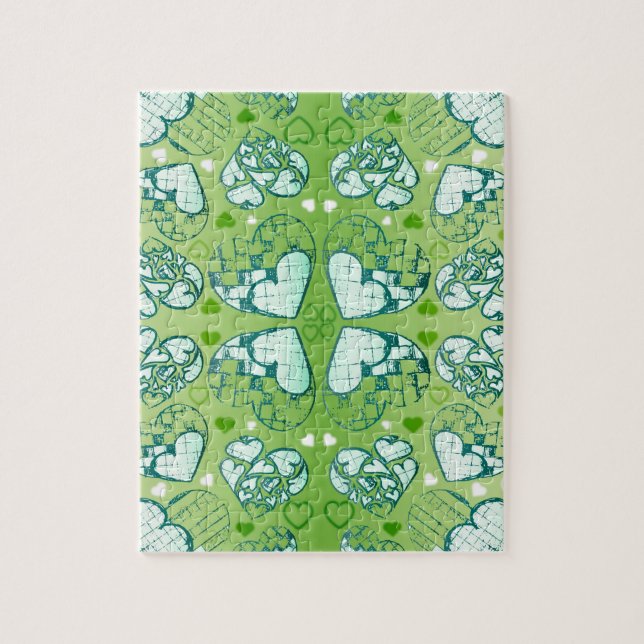 Green and white Whimsical Romantic Hearts pattern Jigsaw Puzzle (Vertical)