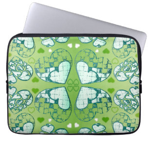 Green and white Whimsical Romantic Hearts pattern Laptop Sleeve