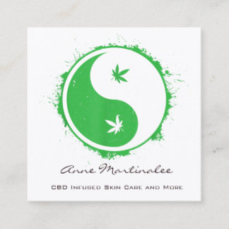 Green and White Yin Yang Leaf Square Business Card