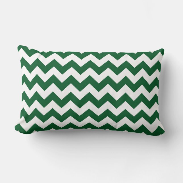 Green and White Zigzag Lumbar Pillow (Front)