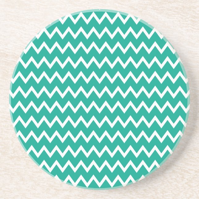 Green and White Zigzag Pattern Coaster (Front)