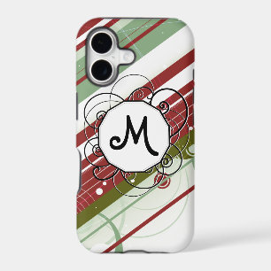 Green and Wine Modern-Retro Stripes with Monogram