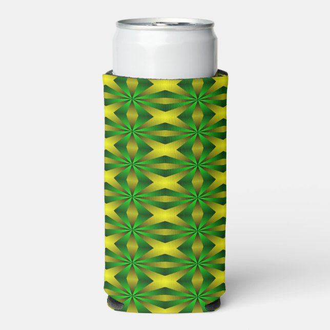Green and yellow abstract pattern seltzer can cooler (Seltzer Front)