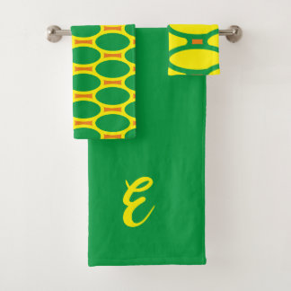 Green and yellow bath towel set