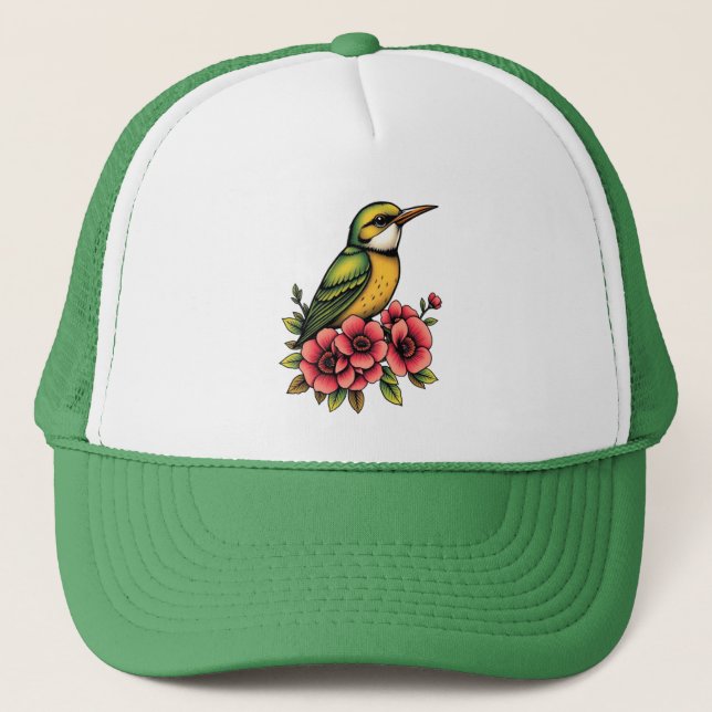 Green and Yellow Bird Trucker Hat (Front)