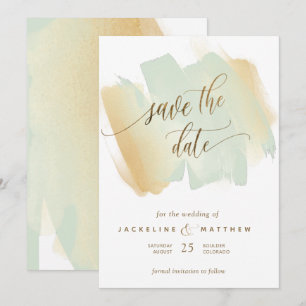 Green and Yellow Brush Strokes, Minimal Wedding Save The Date