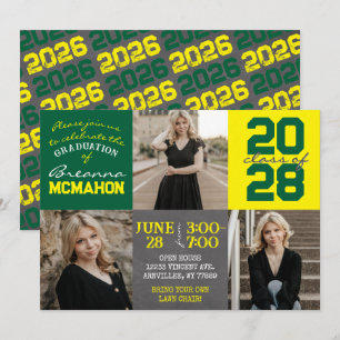 Green and Yellow Chalkboard 3 Photo Graduation Invitation