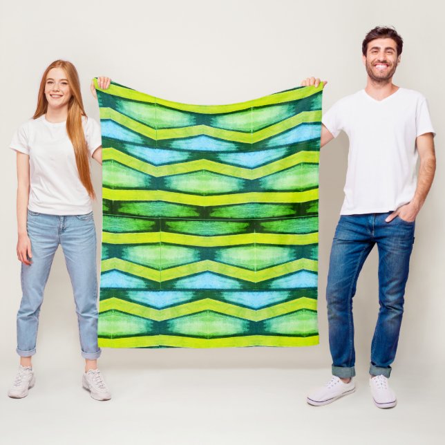 Green and yellow chevron  fleece blanket (In Situ)