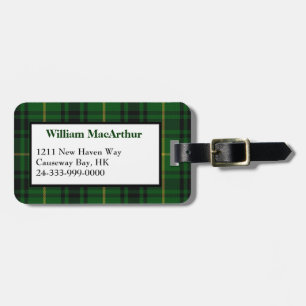 Green and Yellow Clan MacArthur Plaid Luggage Tag