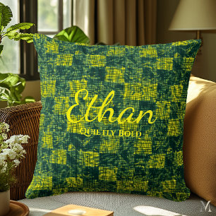 Green and Yellow Denim Texture   Bold Custom Home  Throw Pillow
