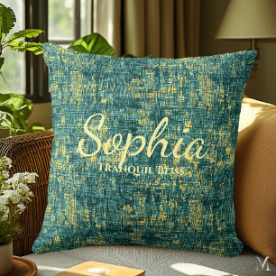 Green and Yellow Denim Texture Home Decor Throw Pillow