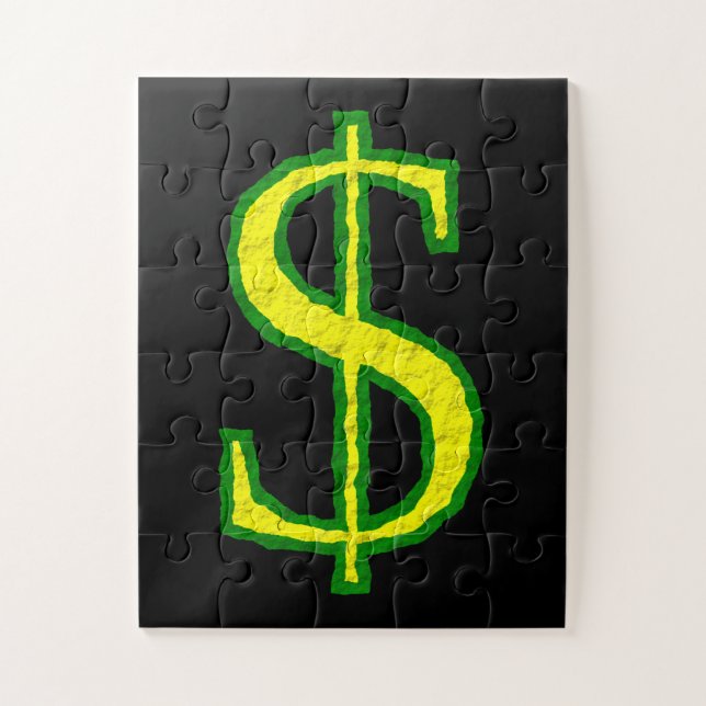 Green and Yellow Dollar Symbol Jigsaw Puzzle (Vertical)