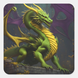 Green and Yellow Dragon Square Sticker