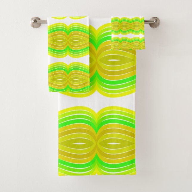 Green And Yellow Figure Eight Ribbon Pattern Art Bath Towel Set (Insitu)