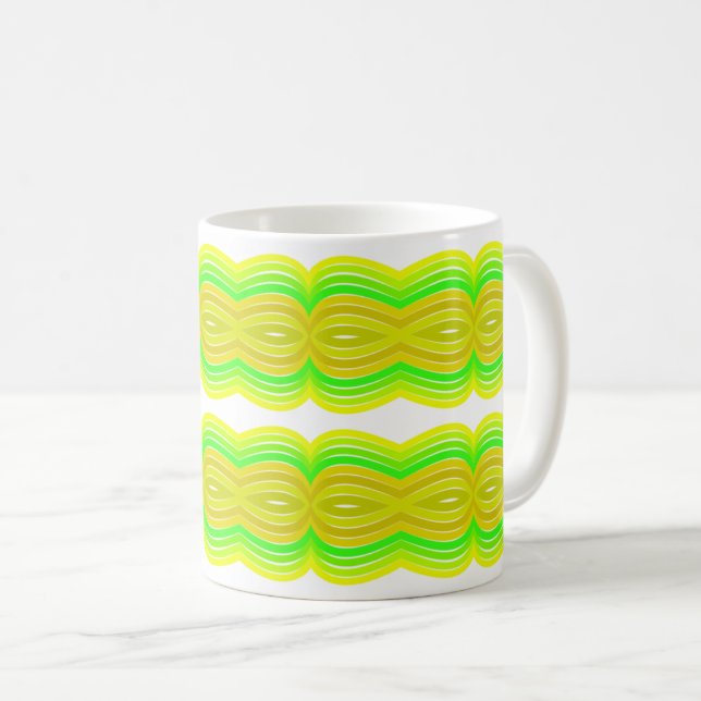 Green And Yellow Figure Eight Ribbon Pattern Art Coffee Mug (Front Right)