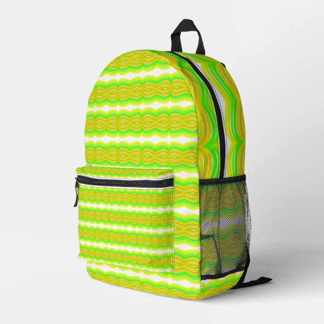 Green And Yellow Figure Eight Ribbon Pattern Art   Printed Backpack (Back Corner Right)