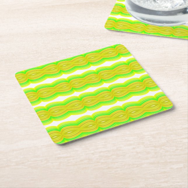 Green And Yellow Figure Eight Ribbon Pattern Art Square Paper Coaster (Angled)
