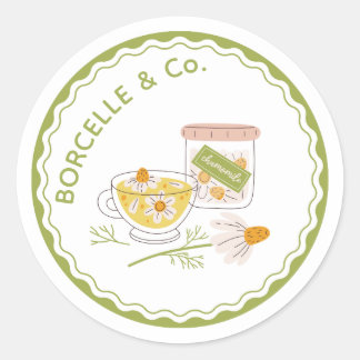 Green and Yellow Floral Chamomile Herbal Tea Classic Round Sticker