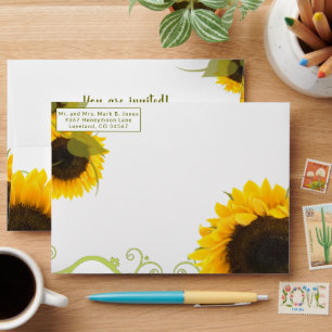 Green and Yellow Floral Swirl Sunflower Wedding Envelope