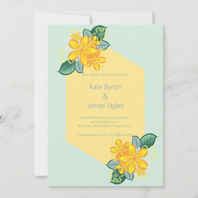 Green and Yellow Floral Wedding Invitation (Front)
